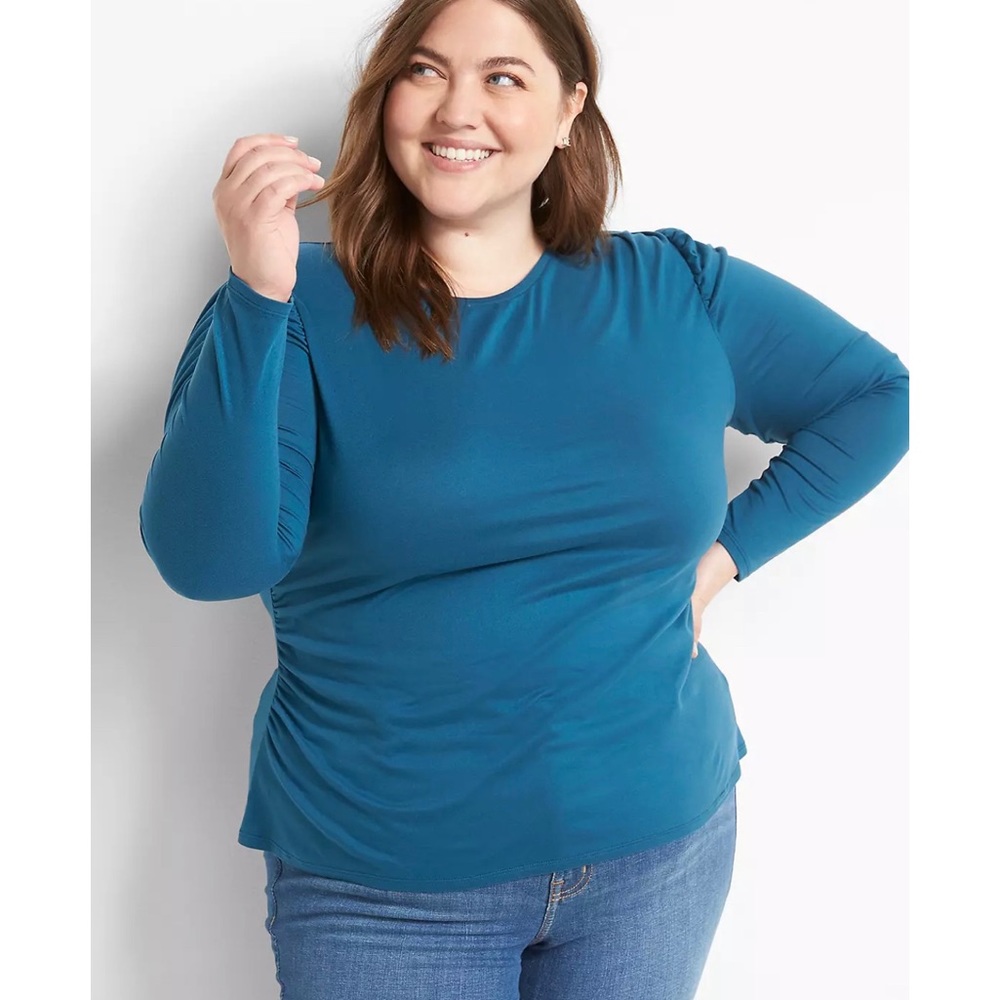 Lane Bryant Size 30/32 Crewneck Long Puff Sleeves with Ruched Top